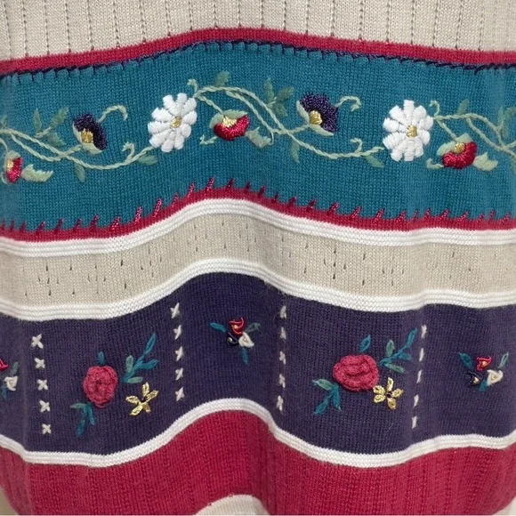 Vintage 90’s Alfred Dunner Floral Embroidered Knit Top Women’s Medium - Picture 5 of 9